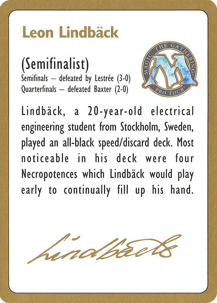 1996 Leon Lindback Biography Card [World Championship Decks]