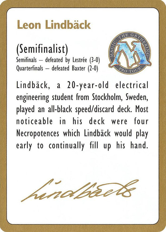 1996 Leon Lindback Biography Card [World Championship Decks]