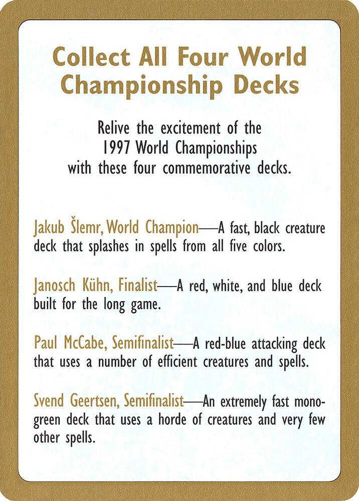 1997 World Championship Advertisement Card [World Championship Decks]