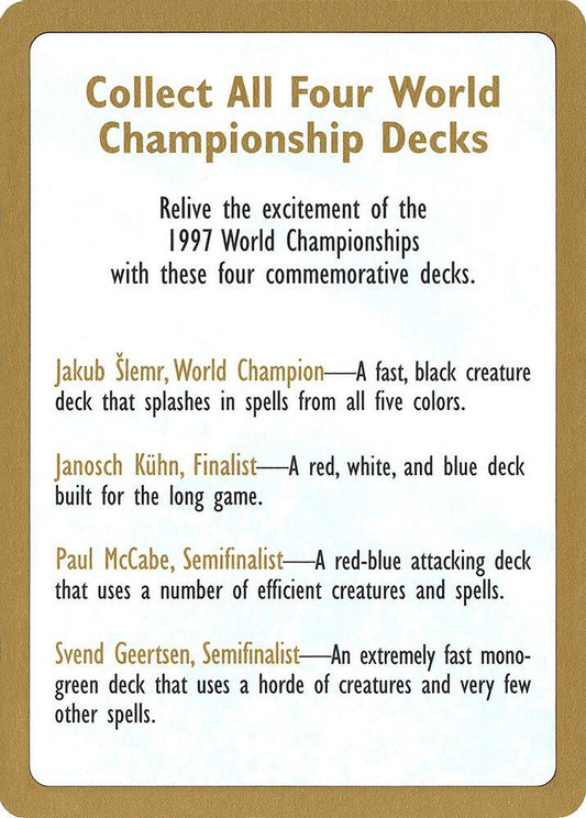 1997 World Championship Advertisement Card [World Championship Decks]