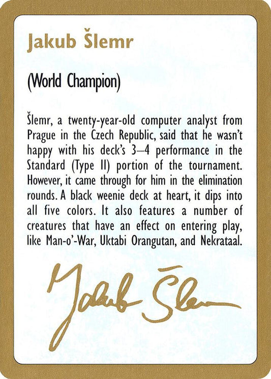 1997 Jakub Slemr Biography Card [World Championship Decks]
