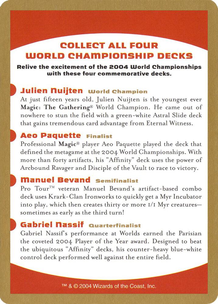 2004 World Championship Advertisement Card [World Championship Decks]