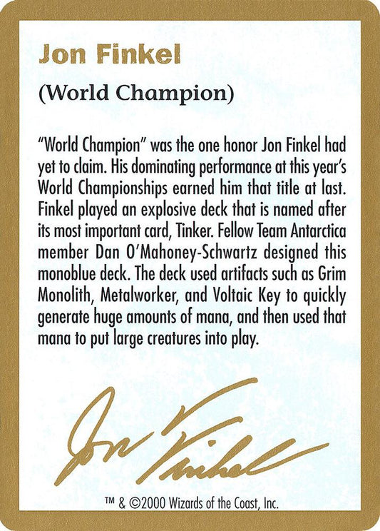 2000 Jon Finkel Biography Card [World Championship Decks]