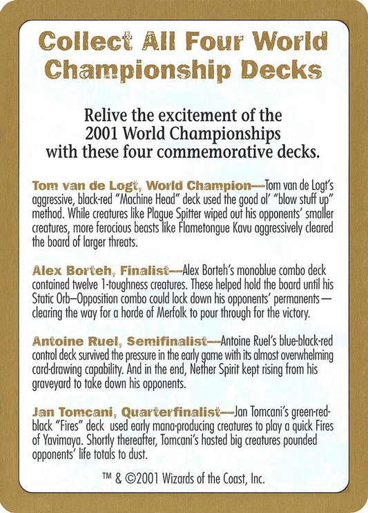 2001 World Championship Advertisement Card [World Championship Decks]