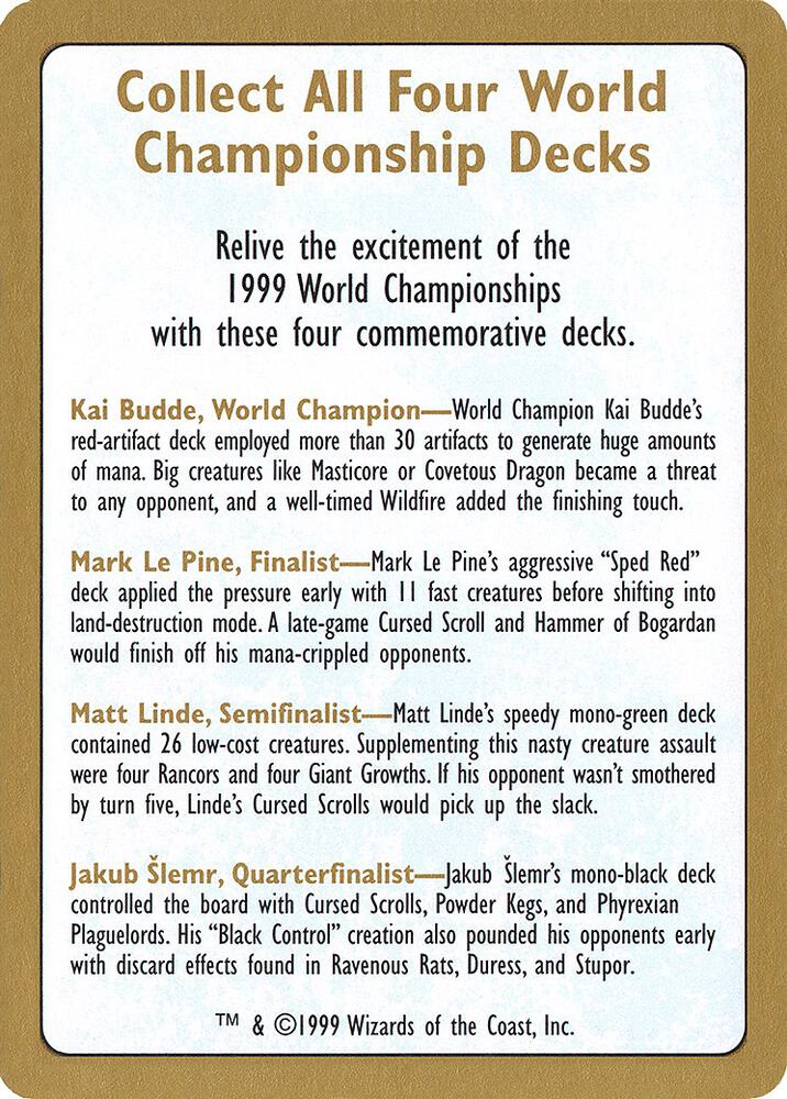1999 World Championship Advertisement Card [World Championship Decks]