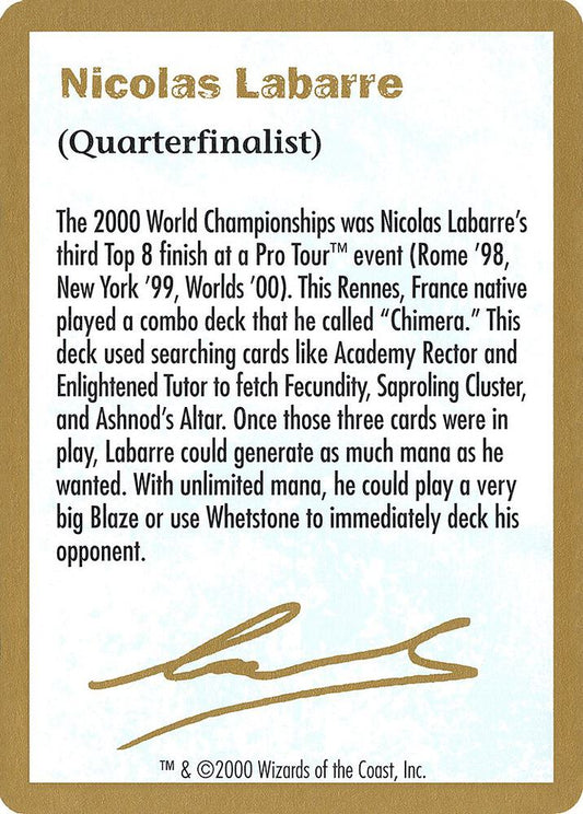 2000 Nicolas Labarre Biography Card [World Championship Decks]
