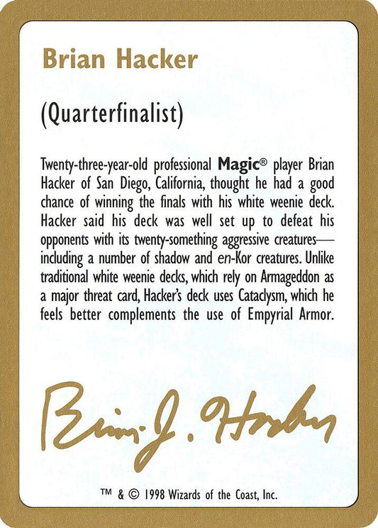 1998 Brian Hacker Biography Card [World Championship Decks]