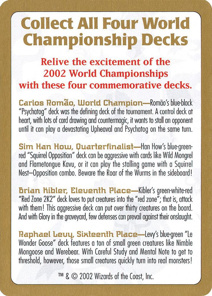 2002 World Championship Advertisement Card [World Championship Decks]