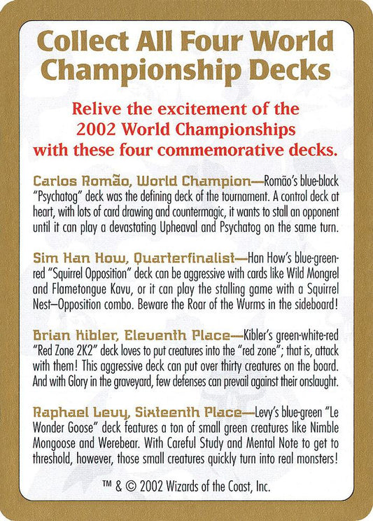 2002 World Championship Advertisement Card [World Championship Decks]
