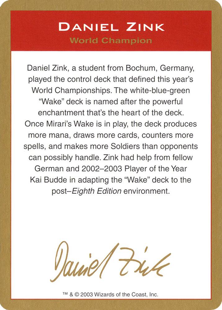 2003 Daniel Zink Biography Card [World Championship Decks]