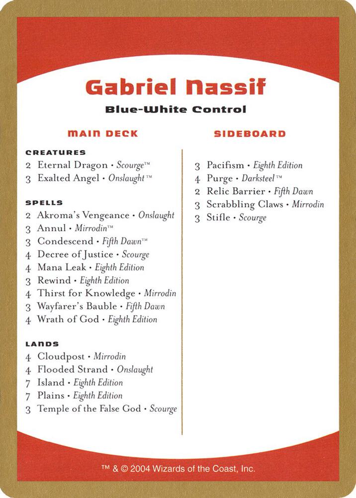 2004 Gabriel Nassif Decklist Card [World Championship Decks]