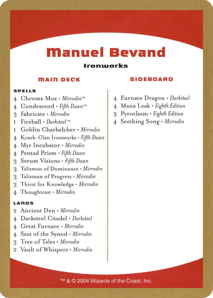 2004 Manuel Bevand Decklist Card [World Championship Decks]