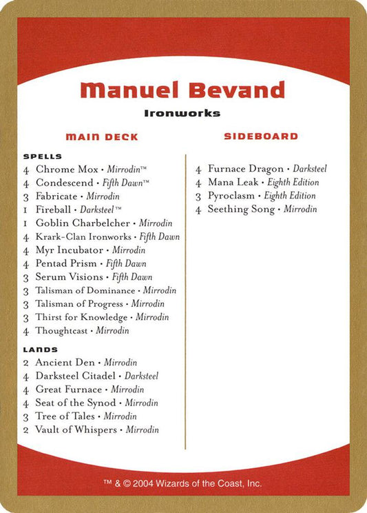 2004 Manuel Bevand Decklist Card [World Championship Decks]