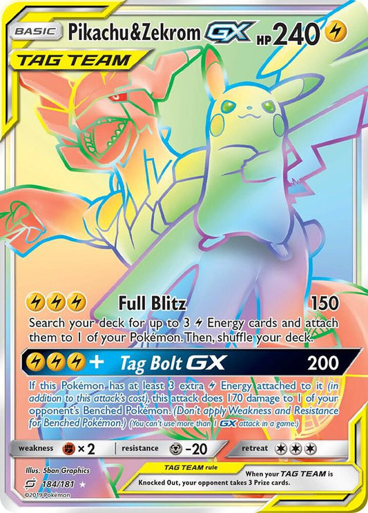 Pikachu & Zekrom GX (Secret) [SM - Team Up] 184/181