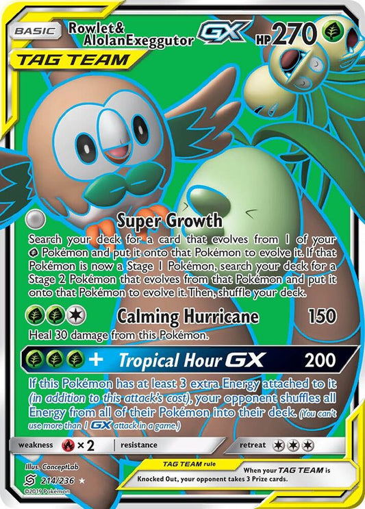 Rowlet & Alolan Exeggutor GX (Full Art) [SM - Unified Minds] 214/236