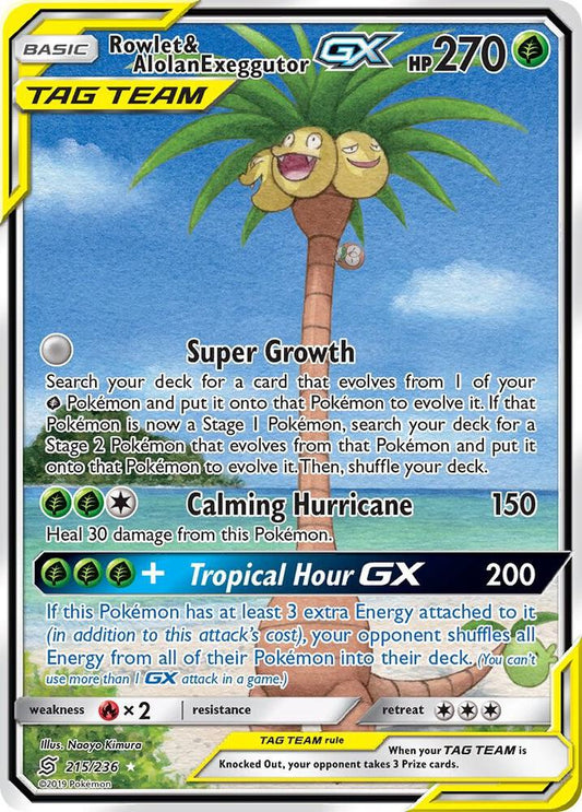 Rowlet & Alolan Exeggutor GX (Alternate Full Art) [SM - Unified Minds] 215/236