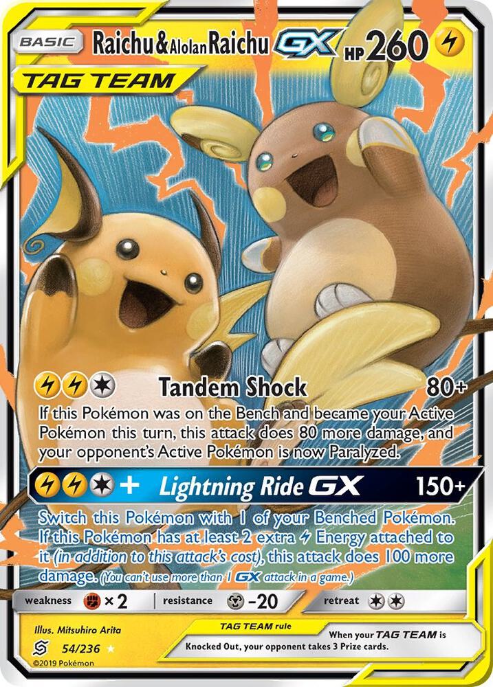 Raichu & Alolan Raichu GX [SM - Unified Minds] 54/236