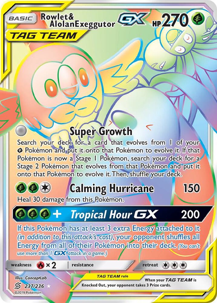 Rowlet & Alolan Exeggutor GX (Secret) [SM - Unified Minds] 237/236