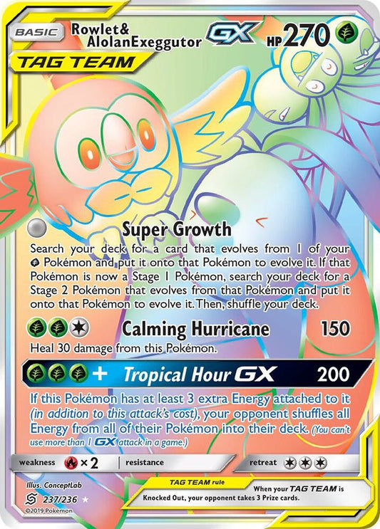 Rowlet & Alolan Exeggutor GX (Secret) [SM - Unified Minds] 237/236