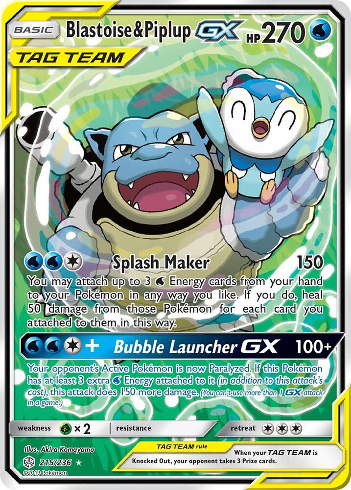 Blastoise & Piplup GX (Alternate Full Art) [SM - Cosmic Eclipse] 215/236