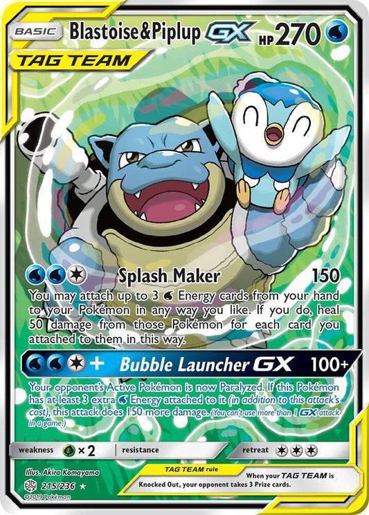 Blastoise & Piplup GX (Alternate Full Art) [SM - Cosmic Eclipse] 215/236