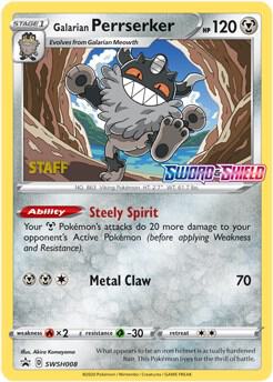 Galarian Perrserker - SWSH008 (Prerelease) [Staff] [SWSH: Sword & Shield Promo Cards] SWSH008