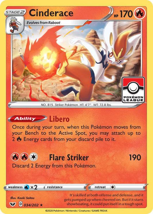 Cinderace - 034/202 (Pokemon League) [League & Championship Cards] 034/202