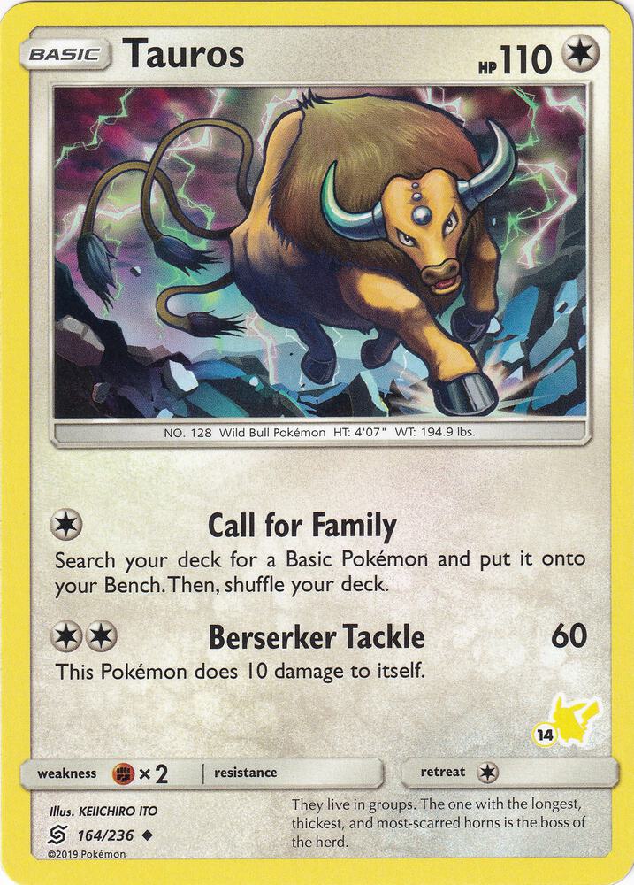 Tauros - 164/236 (#14 Pikachu Stamped) [Battle Academy] 164/236