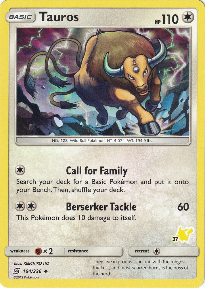 Tauros - 164/236 (#37 Pikachu Stamped) [Battle Academy] 164/236