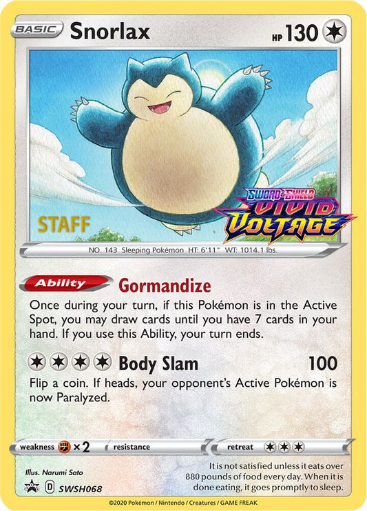 Snorlax - SWSH068 (Prerelease) [Staff] [SWSH: Sword & Shield Promo Cards] SWSH068