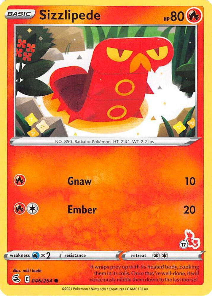 Sizzlipede - 046/264 (#17 Cinderace Stamped) [Battle Academy 2022] 046/264