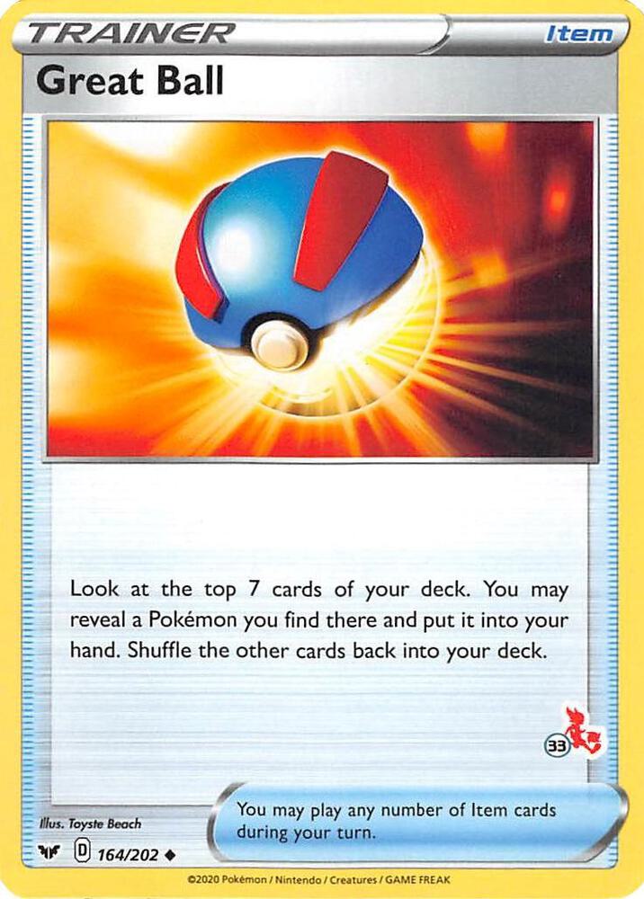 Great Ball - 164/202 (#33 Cinderace Stamped) [Battle Academy 2022] 164/202