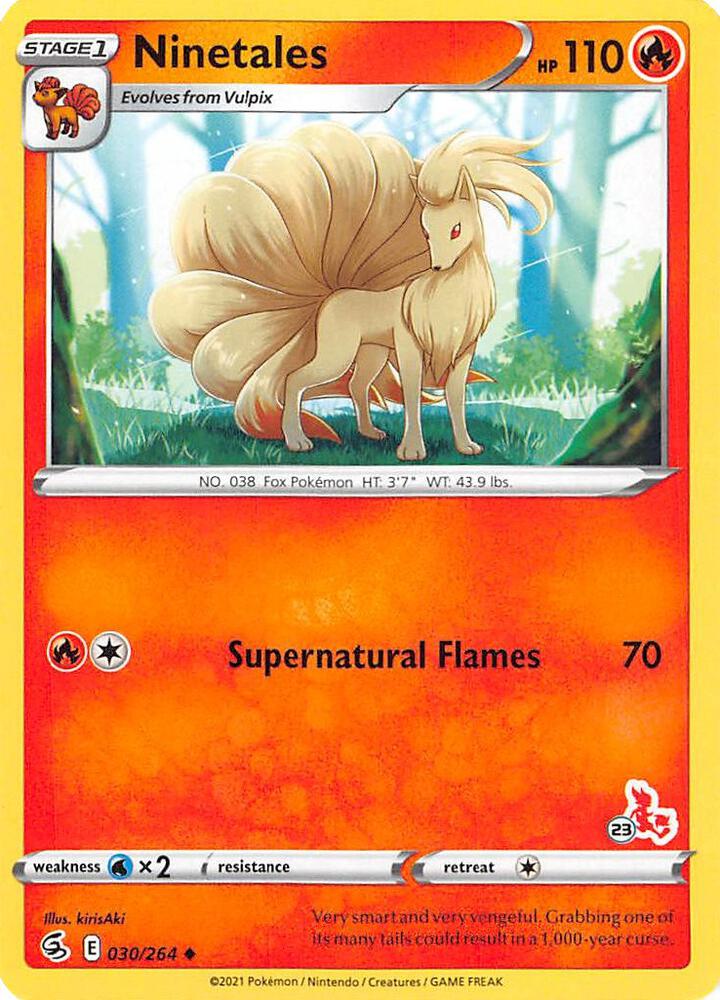 Ninetales - 030/264 (#23 Cinderace Stamped) [Battle Academy 2022] 030/264
