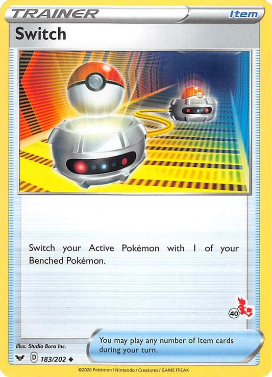 Switch - 183/202 (#40 Cinderace Stamped) [Battle Academy 2022] 183/202