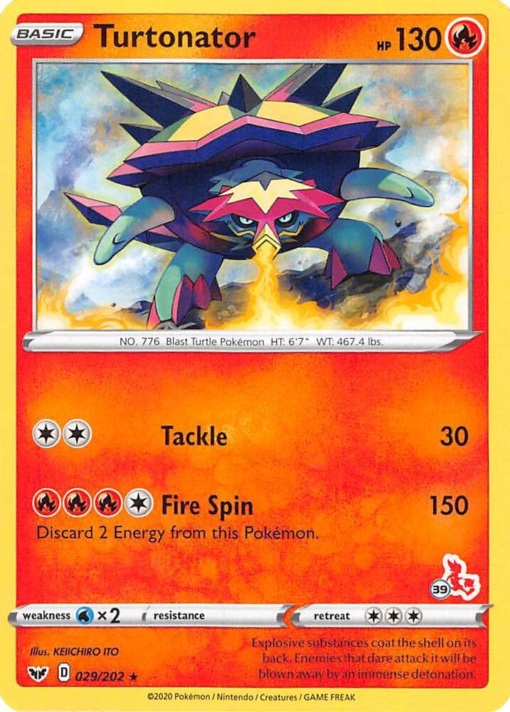 Turtonator - 029/202 (#39 Cinderace Stamped) [Battle Academy 2022] 029/202