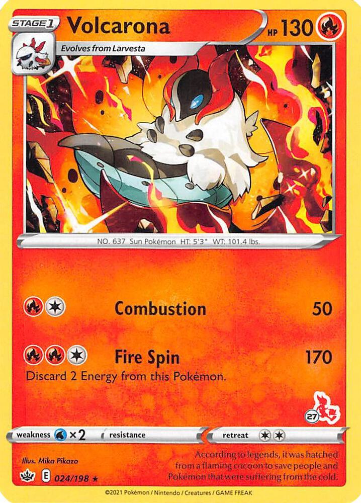 Volcarona - 024/198 (#27 Cinderace Stamped) [Battle Academy 2022] 024/198