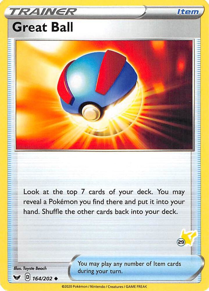 Great Ball - 164/202 (#29 Pikachu Stamped) [Battle Academy 2022] 164/202