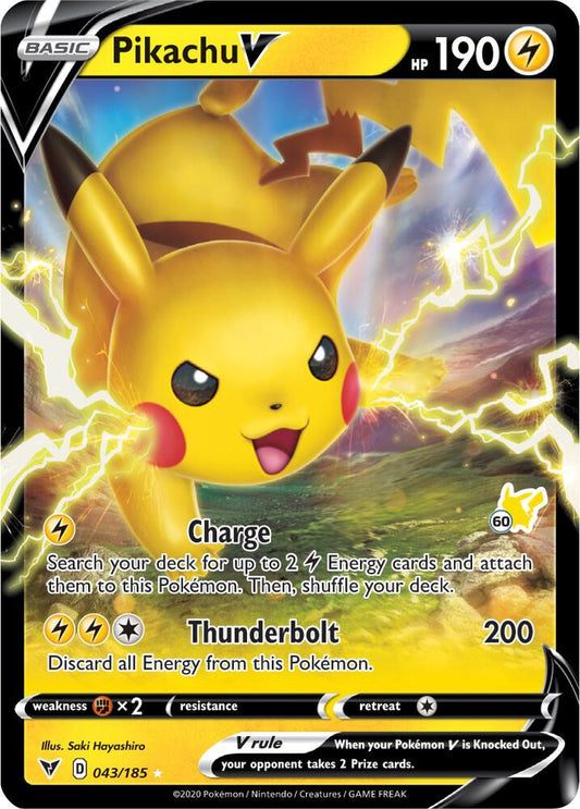 Pikachu V - 043/185 (#60 Pikachu Stamped) [Battle Academy 2022] 043/185