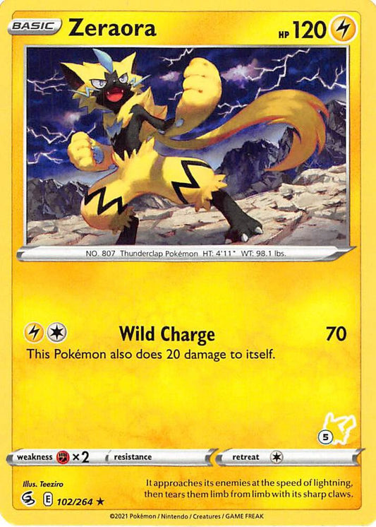 Zeraora - 102/264 (#5 Pikachu Stamped) [Battle Academy 2022] 102/264