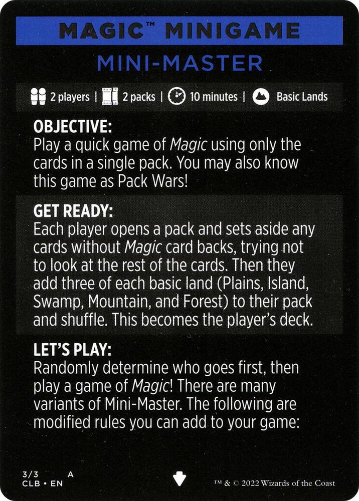 Magic Minigame: Mini-Master [Commander Legends: Battle for Baldur's Gate] 3