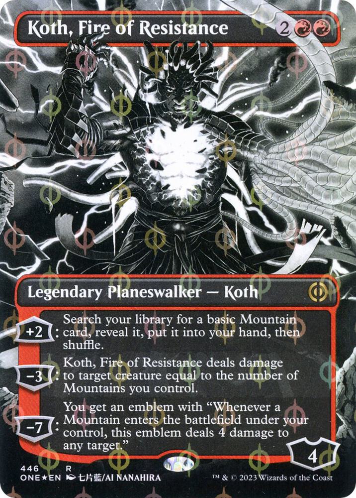 Koth, Fire of Resistance (Borderless) (Step-and-Compleat Foil) [Phyrexia: All Will Be One] 446
