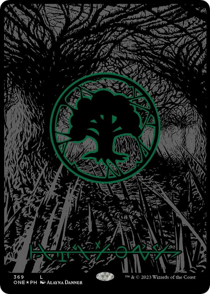 Forest (Phyrexian) - Full Art (Oil Slick Raised Foil) [Phyrexia: All Will Be One] 369