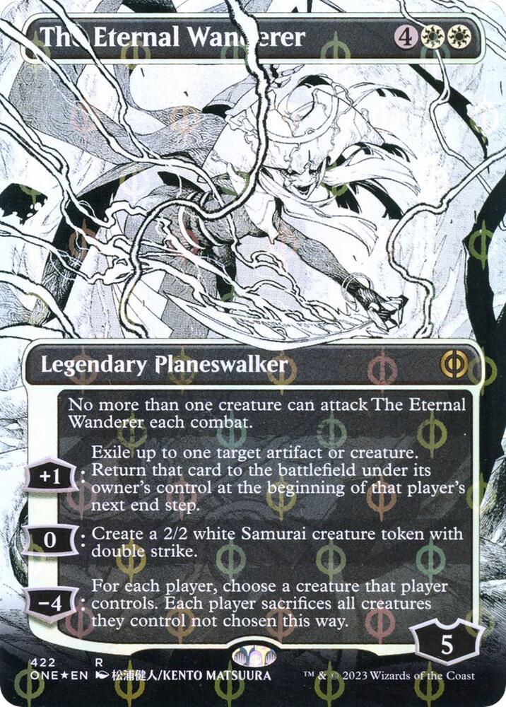 The Eternal Wanderer (Borderless) (Step-and-Compleat Foil) [Phyrexia: All Will Be One] 422