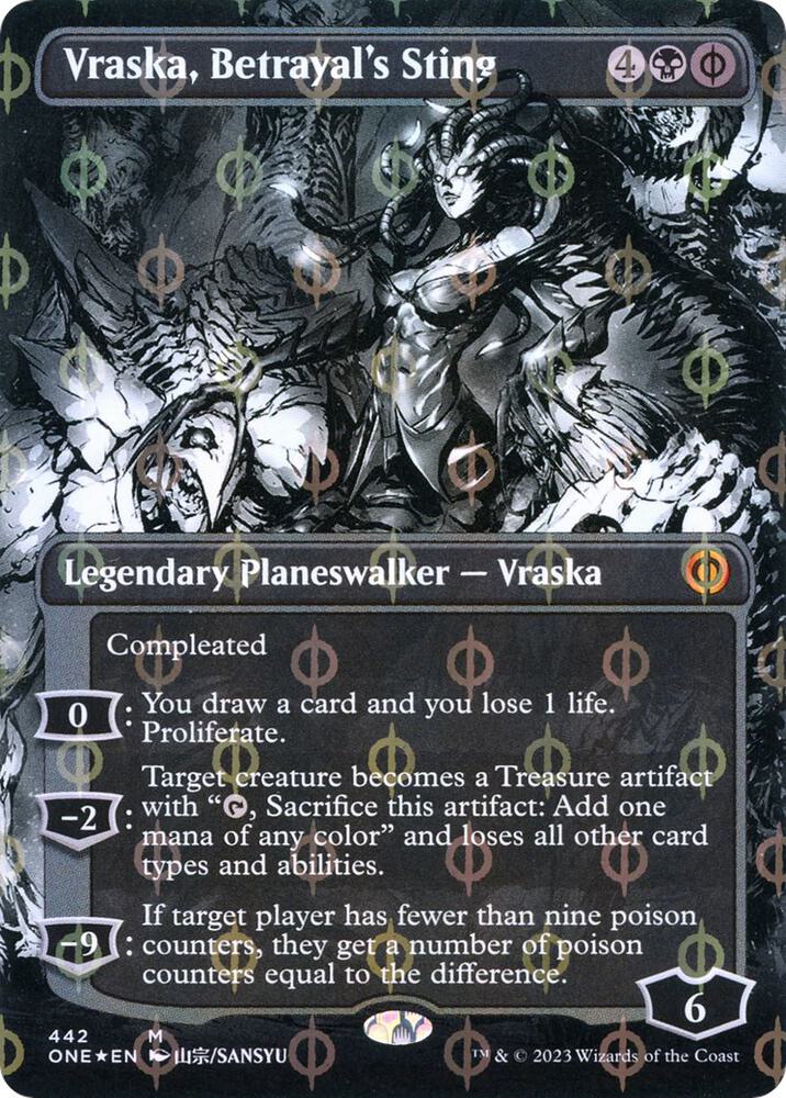 Vraska, Betrayal's Sting (Borderless) (Step-and-Compleat Foil) [Phyrexia: All Will Be One] 442