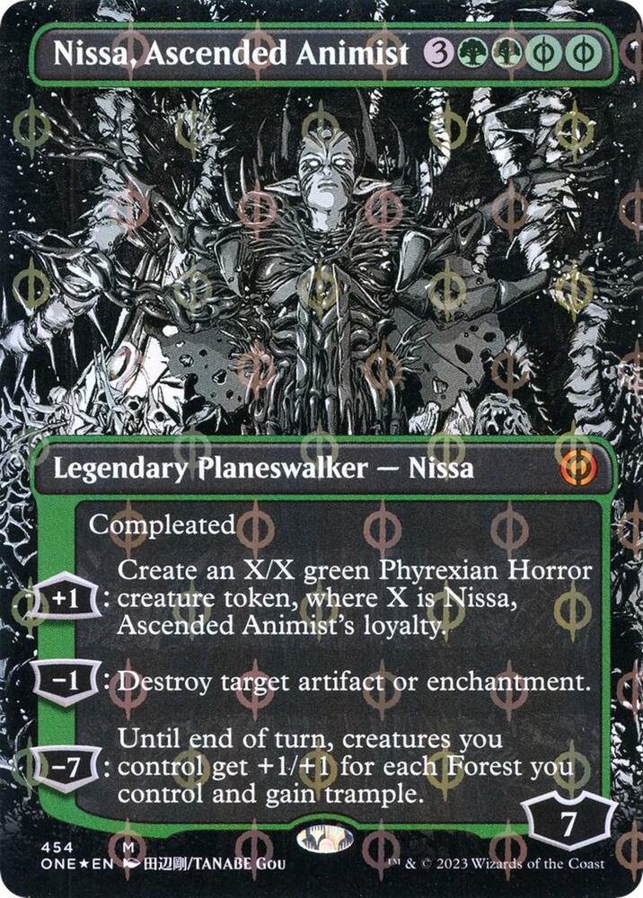 Nissa, Ascended Animist (Borderless) (Step-and-Compleat Foil) [Phyrexia: All Will Be One] 454