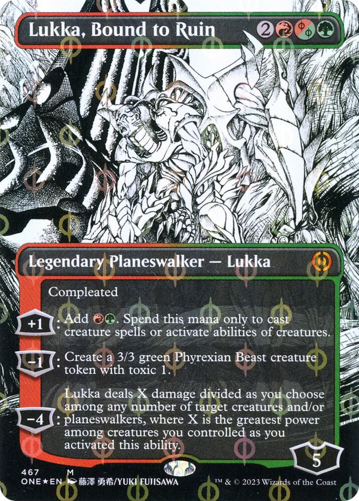 Lukka, Bound to Ruin (Borderless) (Step-And-Compleat Foil) [Phyrexia: All Will Be One] 467