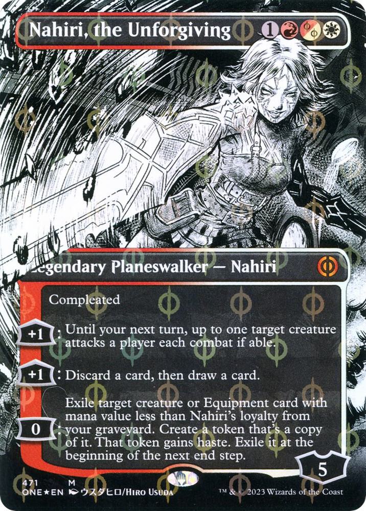 Nahiri, the Unforgiving (Borderless) (Step-and-Compleat Foil) [Phyrexia: All Will Be One] 471