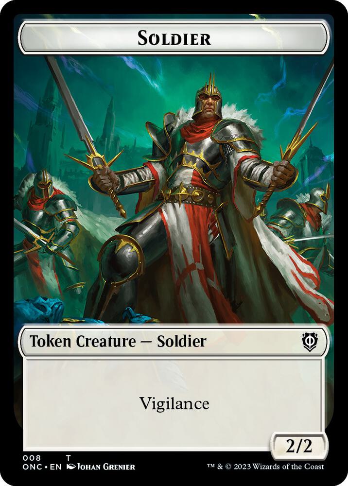 Soldier (008) // Angel (003) Double-Sided Token [Commander: Phyrexia: All Will Be One] 8 // 3