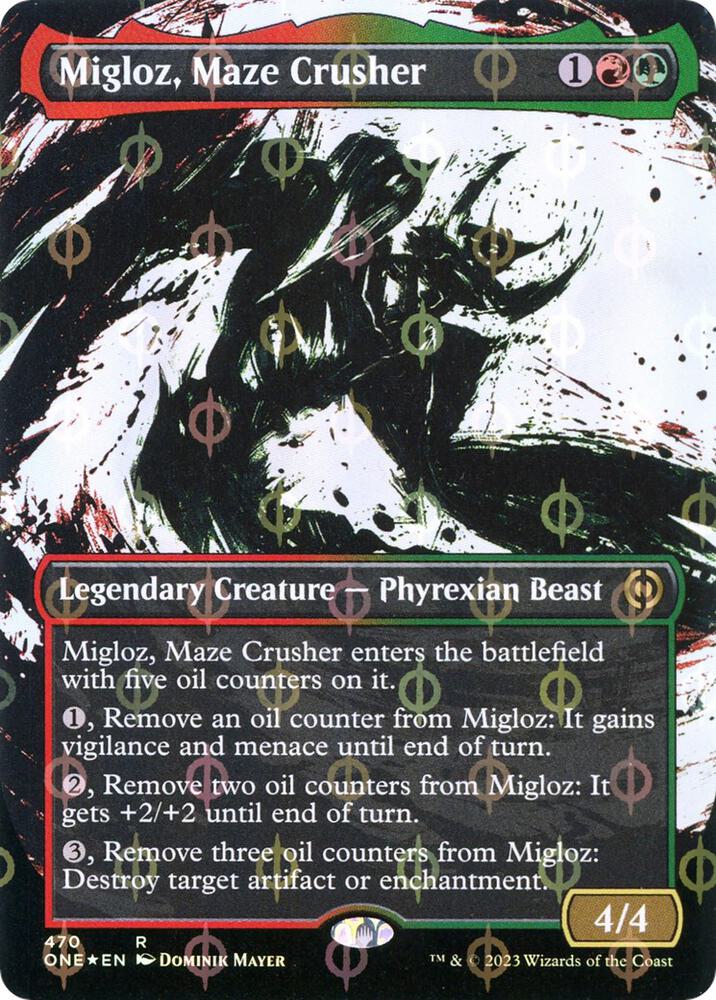 Migloz, Maze Crusher (Showcase) (Step-and-Compleat Foil) [Phyrexia: All Will Be One] 470