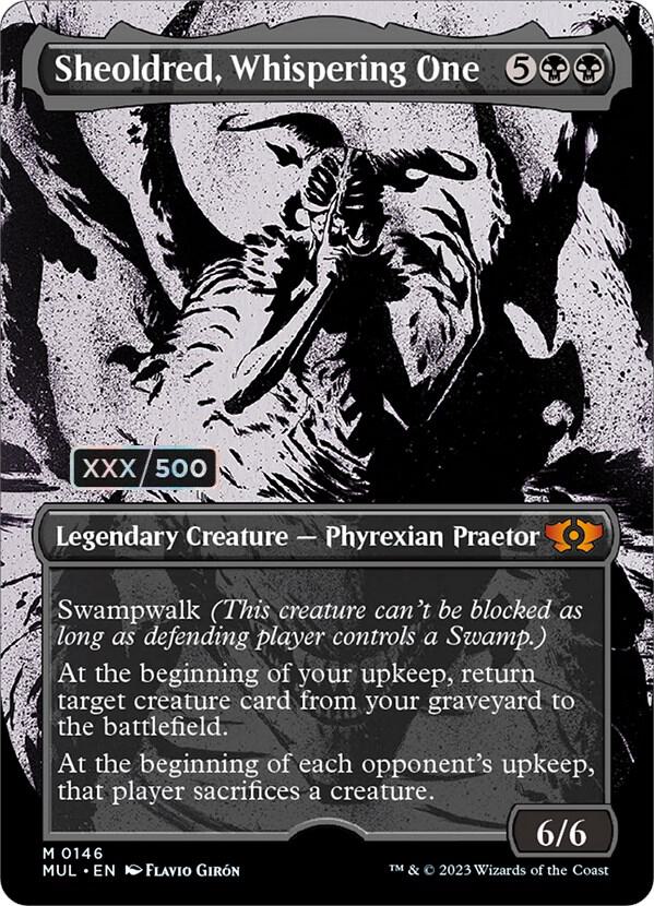 Sheoldred, Whispering One (Serial Numbered) [March of the Machine: Multiverse Legends] 146